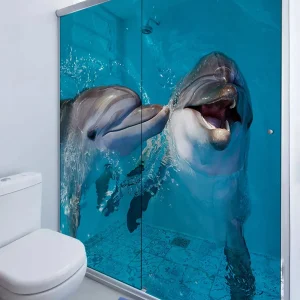 Adesivo Para Box Banheiro Golfinhos Sorrindo 3d 150x200cm