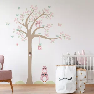 Adesivo De Parede Infantil Árvore Coruja Baby Rose