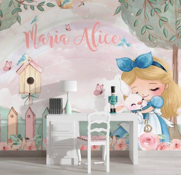 Papel de Parede Adesivo Lavável Infantil Menina Personalize Com Qualquer Nome