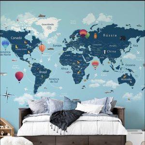 Mapa Mundi Infantil de Balões tons de azul